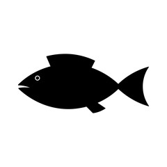 Fish icon. Black silhouette. Side view. Vector graphic illustration. Isolated object on a white background. Isolate.
