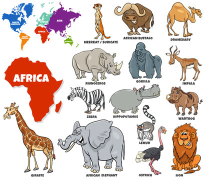 educational illustration of African animals set