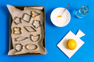 Empty metal tins for candy cans, sugar and lemon. Making sugar candies at home.