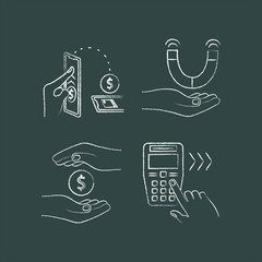 Set money financial icons chalk