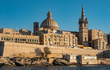 Fototapeta na wymiar Skyline of Valletta from Sliema harbour - travel photography