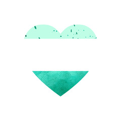 Watercolor emerald with mint heart on white background. Heart shape illustration can be used in greeting cards, posters, flyers, banners, logo, further design etc.
