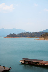 Thai passenger boat. Khao SOK national Park is nature reserve in South of Thailand with dense untouched jungles, limestone karst formations, an artificial lake Cheo LAN Surat Thani. February 26, 2020