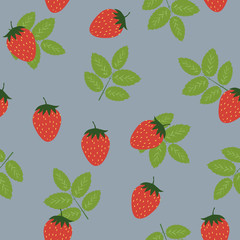 Berry ripe seamless pattern for fabric design. Cute repeat background with strawberry. Fruit print.