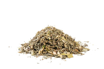 wormwood herb or in latin Absinthii herba herb heap of isolated on white background. medicinal healing herbs. herbal medicine. alternative medicine