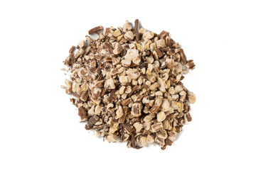 dandelion root or in latin Taraxaci radix heap of isolated on white background. medicinal healing herbs. herbal medicine. alternative medicine