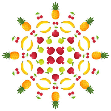 Vector fruit ornament in a flat style . Mandala, sticker, package, packaging