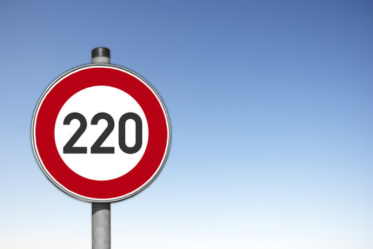 Verkehrsschild, Höchstgeschwindigkeit, 220 km/h,
