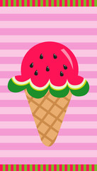 Illustration of watermelon ice cream cone