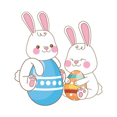 cute little rabbits with eggs painted easter characters