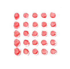 Red watercolor circles isolated on white backdrop