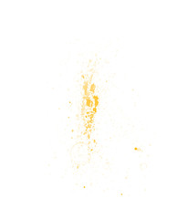 Yellow watercolor splatter with drops on white background