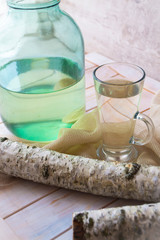 Birch juice. Traditional birch sap. A refreshing traditional russian spring drink. Vertical