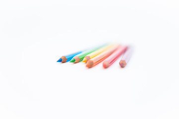 Set of colored pencils on a white background. Color pencils isolated on white background. Copy space by color pencils.