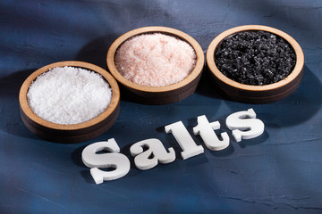 Variety of different sea salts, Hawaiian black and pink from the Himalayas
