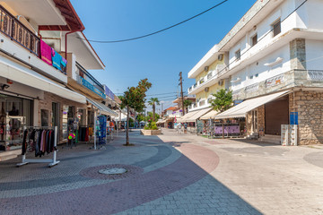 Kallithea, Greece - September 05,2019: Promenade, shops and restaurants in Kallithea, Greece