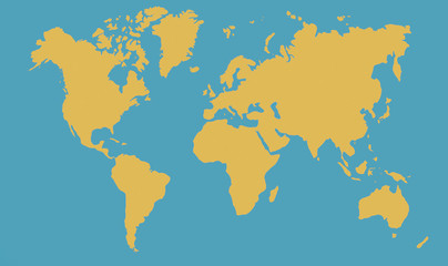 Fototapeta na wymiar World map of the planet in a beautiful green over a blue background - minimalist illustration with the continents in flat design
