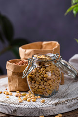 Soy bean in glass jar