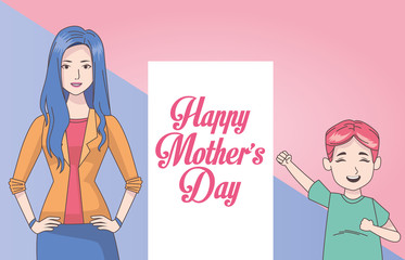 happy mothers day card with mom and son
