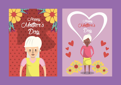 happy mothers day card with interracial grandmothers
