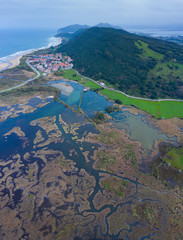 Aerial view of the Victoria marshes, Noja. Marismas de Santoña, Victoria y Joyel Natural Park, Cantabrian Sea, Cantabria, Spain, Europe