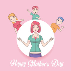 happy mothers day card with mom and kids
