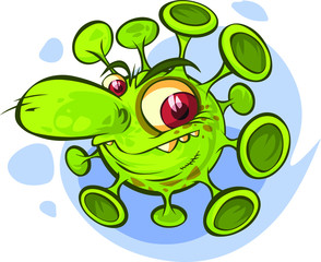 Cartoon evil virus character, isolated.
