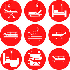 Hospital bed icons set. Intensive care unit icon. Resuscitation, rehabilitation, hospital ward. Medicine concept. Vector illustration can be used for topics like healthcare, hospital, medical care.