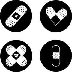 Set of medical plaster icons. Vector bandage, health adhesive care. Medical adhesive tape plasters vector set. Illustration of medical tape, plaster, protection and care. injury tape