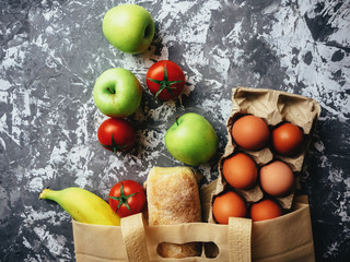 Products in an eco-package. The concept of ecology and healthy nutrition.