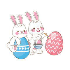 cute little rabbits with eggs painted easter characters