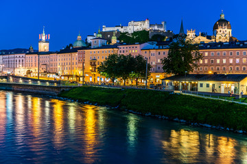 Historic centre of Salzburg by night
