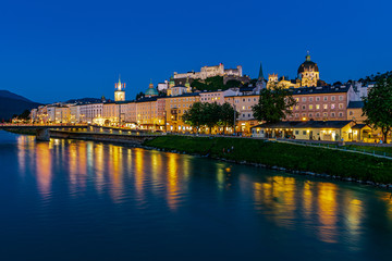 Historic centre of Salzburg by night