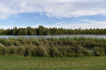 landscape with lake and blue sky 
