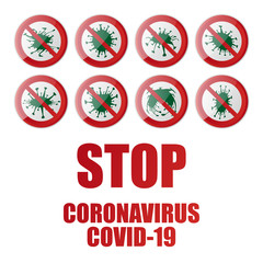 COVID-19 Wuhan coronavirus bacteria cell outbreak, coronavirus quarantine, stop pandemic 2020. For design, logo, symbol, icon, prevent brochure. SARS medical risk alert. Vector illustration background