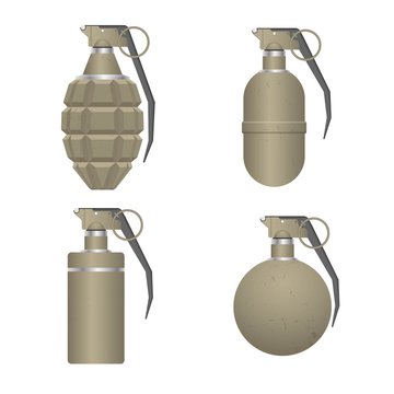 Set of realistic hand grenade isolated on white background