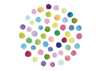 Circle of colorful hand painted watercolor dots