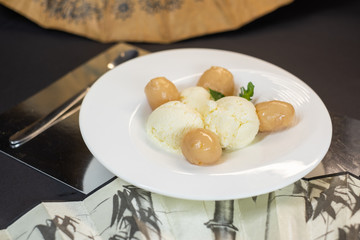 Icecream with lychee fruits in chineese style