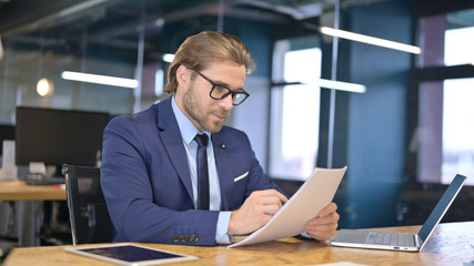 Businessman Checking Documents, Reading Business Repot