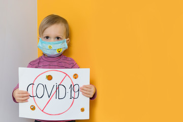 Little girl in protective medical mask during coronavirus epidemic