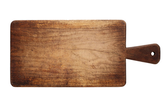 Cutting board. Old, vintage, wooden, chopping board isolated on white background.