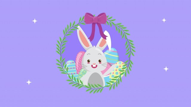 happy easter animated card with eggs painted and rabbit
