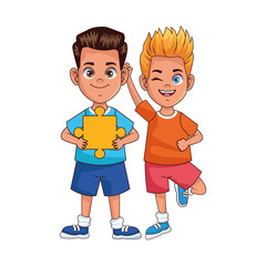 happy little boys with puzzle pieces avatars characters