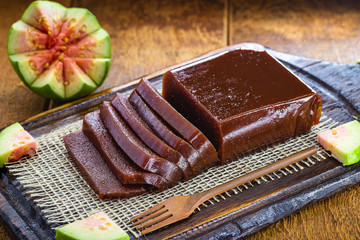 Goiabada, a typical sweet made with guava, a Brazilian sweet common in the state of Minas Gerais. Concept and sweet homemade flavor.