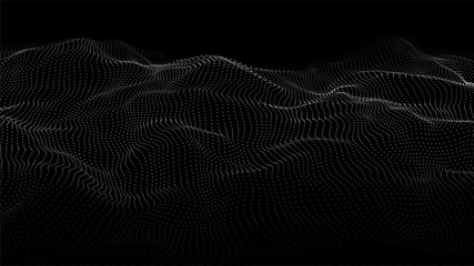 Vector abstract technology background. Big data visualization. Digital dynamic wave on dark background.
