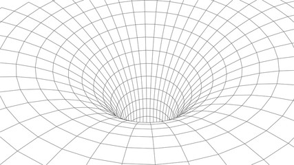 Technology wireframe tunnel on white background. Futuristic 3D vector grid.