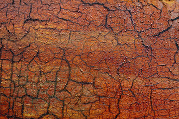 Peeling colored paint on old rusty metal. Abstract corrosion texture