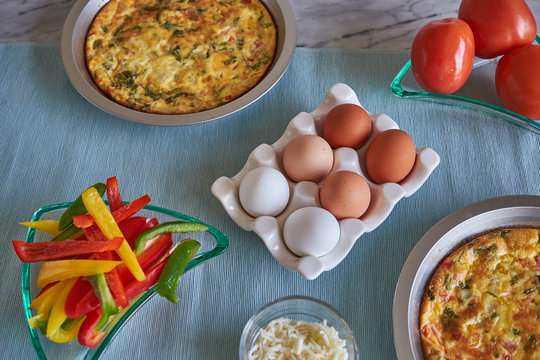 Meal Preparation with freshly made Queche from fresh eggs and farm grown organic vegetables