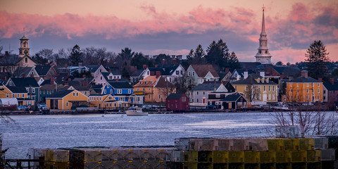 Sunrise over Portsmouth cityscape from Pierce Island - Portsmouth, New Hampshire.