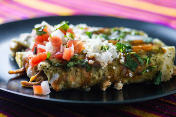 Chicken Filled Green Enchiladas, Traditional Mexican Meal